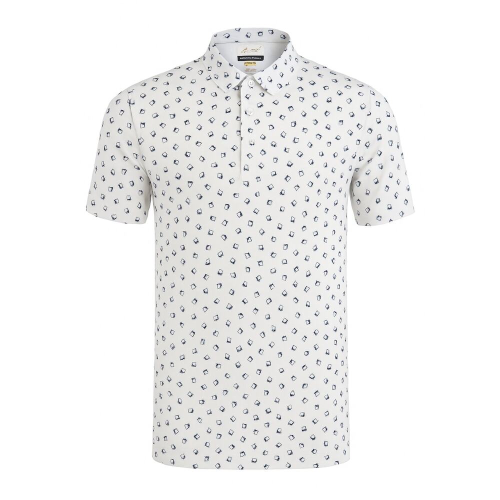 Greg Norman Golf Polo Shirt L White Cart Print PlayDry